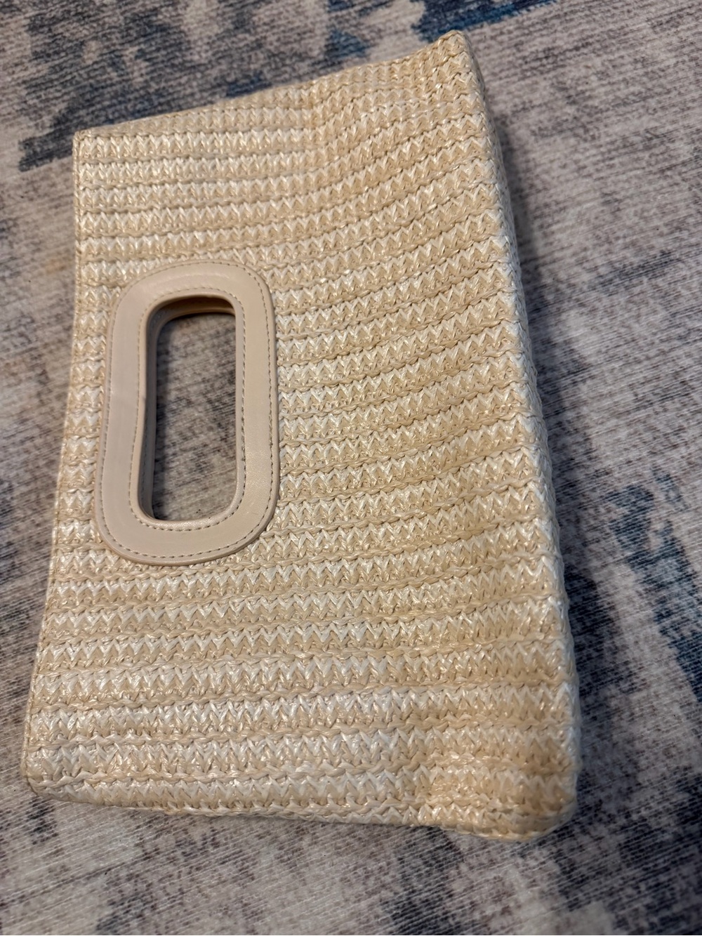 Neutral Woven Cutout Handle Clutch in Cream